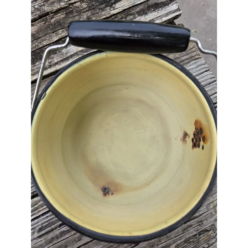 Vintage yellow enamel teapot With Lid Enamelware‎ Bail Handle